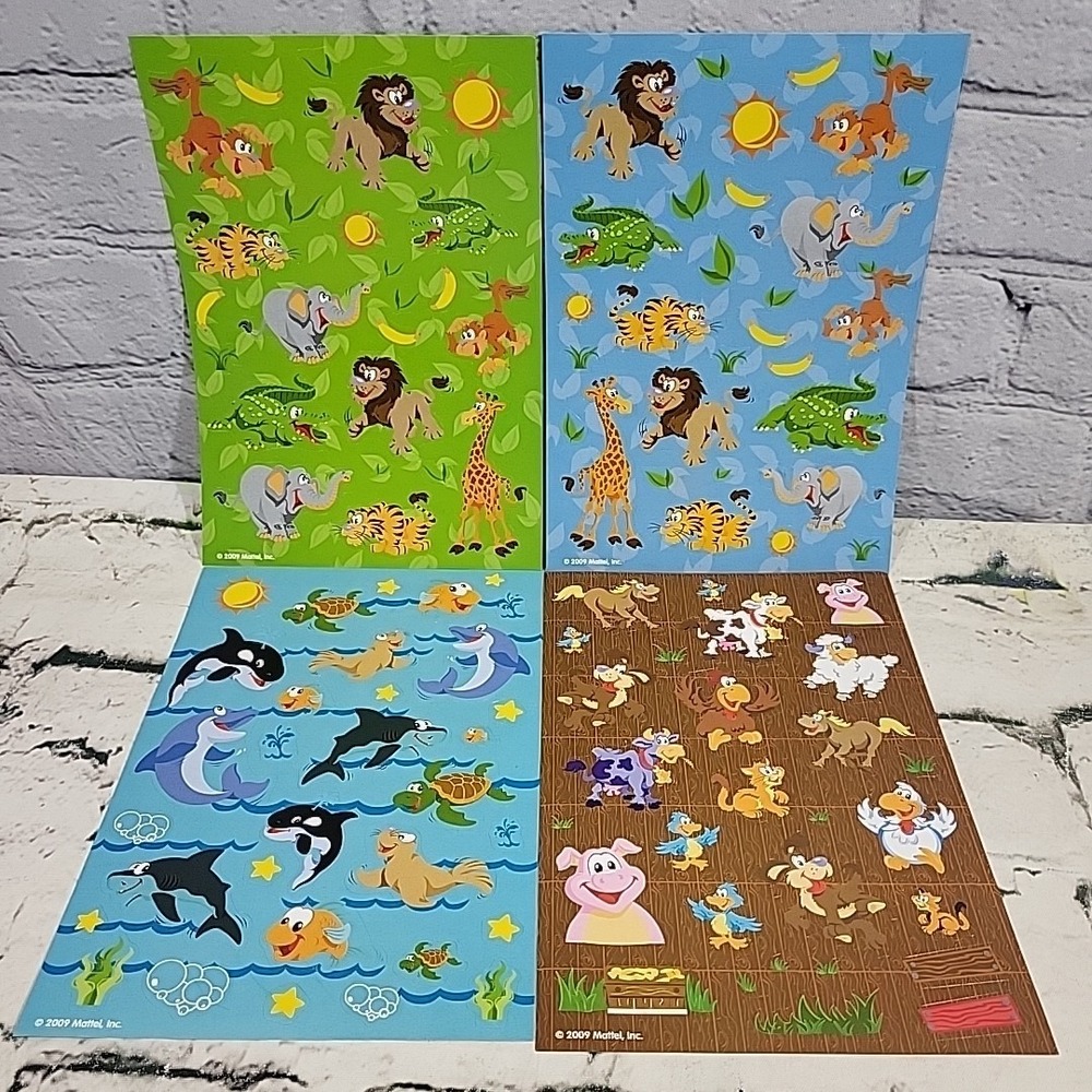 Mattel Cartoon Animal Scrapbooking Stickers Farm Jungle Marine Life Lot 4 Sheets